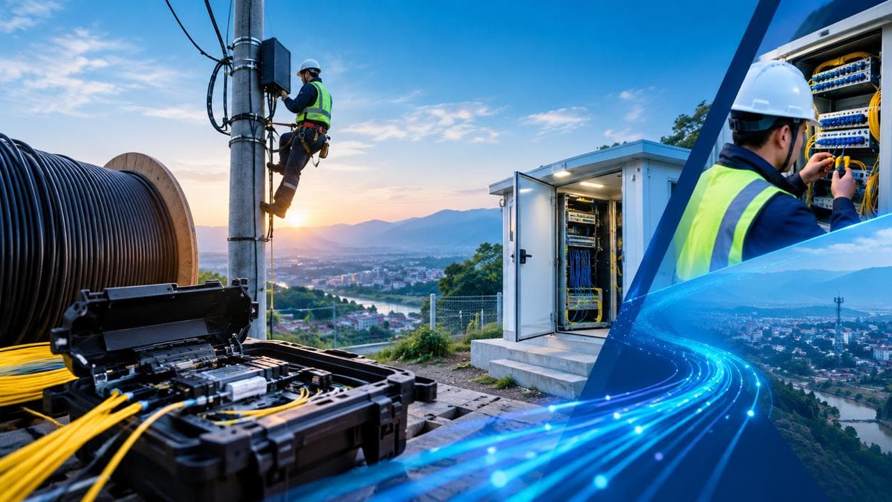 Fiber field technician working on a live network installation